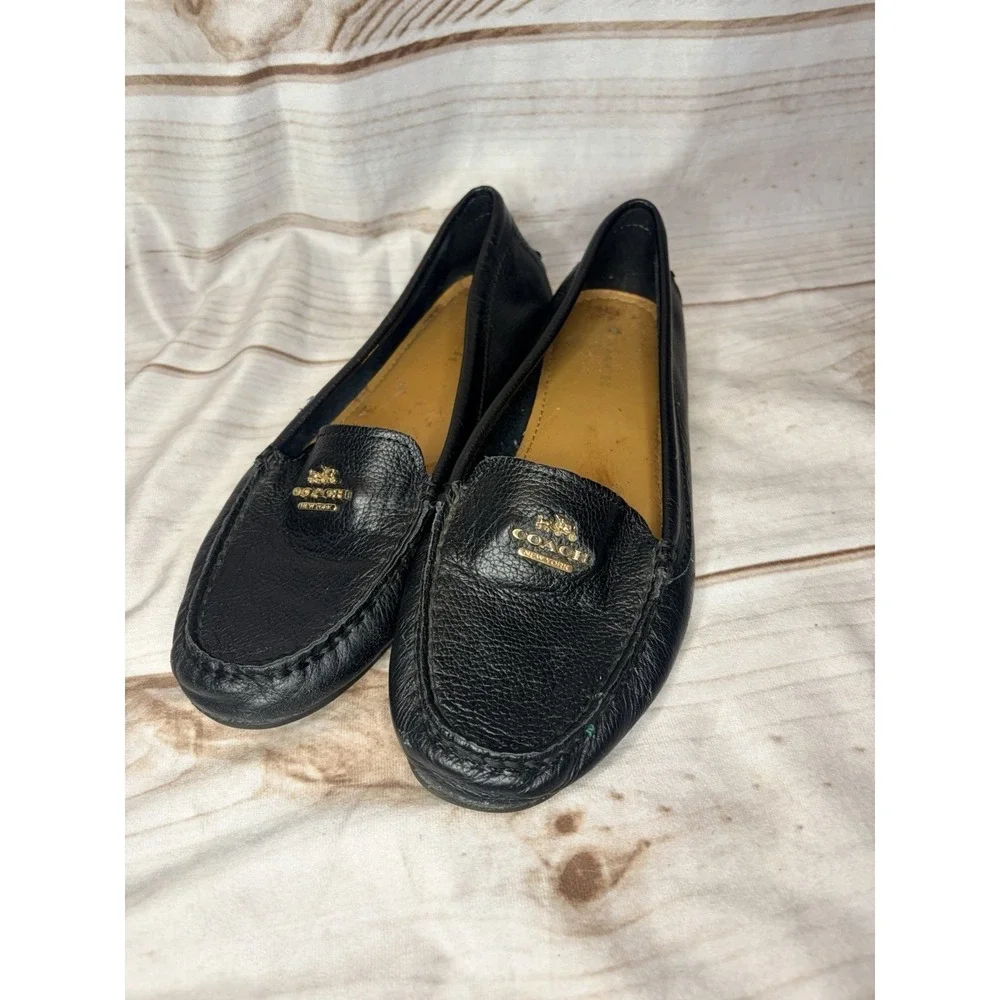 Coach Opal Black Pebbled Leather Driving Moccasin Loafers Women's 7.5B Slip‎ On